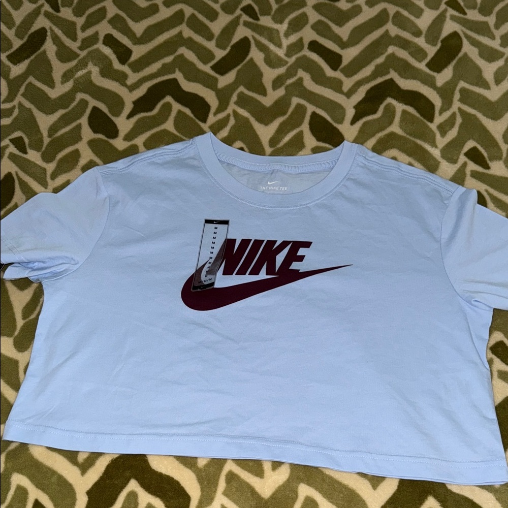 Nike Sky Blue Crop Tee with Maroon Logo
